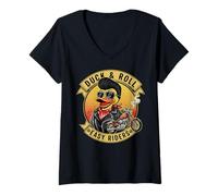 Femme Duck & Roll Easy Riders Rock and Roll Outfit Vibe T-Shirt avec Col en V