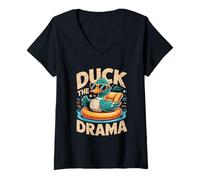 Femme Duck The Drama Funny Cool Relaxed T-Shirt avec Col en V