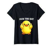 Femme Duck This Shit Funny Silly Duck Middle Finger Duck Meme T-Shirt avec Col en V