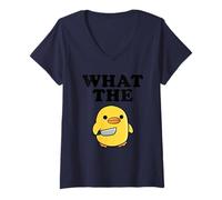 Femme Duck with Knife What The Duck T-Shirt avec Col en V