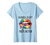 Femme Dudes Just Taste Better Gay Rainbow Pride Flag LGBTQ LGBT T-Shirt avec Col en V