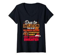 Femme Due to Inflation This is My Halloween Thanksgiving Christmas T-Shirt avec Col en V