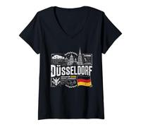 Femme Düsseldorf Drapeau de l'Allemagne Urban Streetwear Graphic Design années 90 T-Shirt avec Col en V
