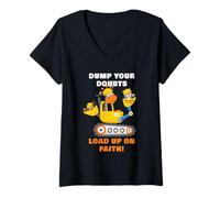 Femme Dump Your Doubts, Load up on Faith! Kids Construction Animal T-Shirt avec Col en V