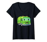 Femme Dumpy The Garbage Truck Design Personnage Souriant pour Enfants T-Shirt avec Col en V