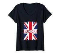 Femme Dundee - Drapeau Anglais Vintage Union Jack T-Shirt avec Col en V