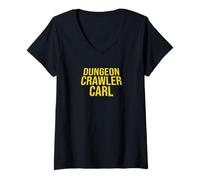 Femme Dungeon Crawler Carl Yellow Text Logo LitRPG Series Book T-Shirt avec Col en V