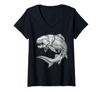 Femme Dunkleosteus Fossile Paléontologie Poisson blindé Dévonien T-Shirt avec Col en V