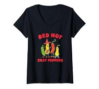 Femme Duo de poivrons Rouges Chauds Amusants T-Shirt avec Col en V