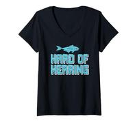 Femme Dur d’Oreille Jeu de Mots Poisson Humour T-Shirt avec Col en V