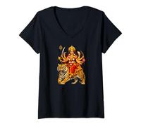 Femme Durga Hindou Goddess Warrior Mother T-Shirt avec Col en V