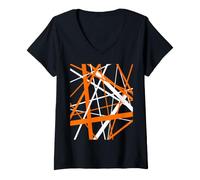 Femme Dynamics Diagonal Burned-Orange et Blanc T-Shirt avec Col en V