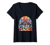 Femme Dyslexie Teacher Groovy Floral Special Education T-Shirt avec Col en V