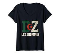 Femme DZ Algérie Cadeau Humour Homme Fierté Algérienne Original T-Shirt avec Col en V