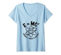 Femme E MC2 Energy Milk X Coffee Physique Humour Science Blague T-Shirt avec Col en V