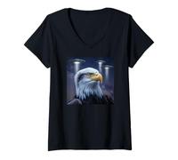 Femme Eagle Alien UFOs Weird America Funny Eagles Aigles pour Enfants T-Shirt avec Col en V