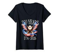 Femme Eagle and Flag 250 Years 1776-2026 250th Birthday T-Shirt avec Col en V