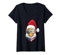 Femme Eagle Christmas USA - Trump Santa Funny Graphic T-Shirt avec Col en V