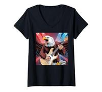 Femme Eagle Guitare Rock Star and Roll America Funny Kids Eagles T-Shirt avec Col en V