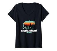 Femme Eagle Island Idaho Ours d'été de pêche T-Shirt avec Col en V