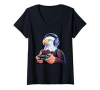 Femme Eagle Jeu vidéo Gamer America Funny Eagles Kids Eagles T-Shirt avec Col en V
