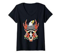 Femme Eagle Roses Flames Tatouage Traditionnel Flash T-Shirt avec Col en V