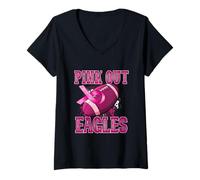 Femme Eagles Pink Out Ballon de Football Contre Le Cancer du Sein T-Shirt avec Col en V