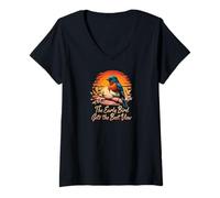 Femme Early Bird Gets Best View Bluebird Sunset Design T-Shirt avec Col en V