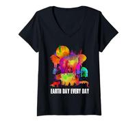Femme Earth Day Every Day Watercolor Animals Lovers Earth Day T-Shirt avec Col en V