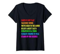 Femme Earth is Not Flat Vaccins Work We're Been to The Moon Belie T-Shirt avec Col en V