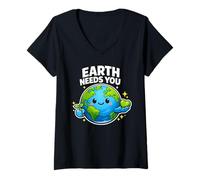 Femme Earth Needs You T-Shirt avec Col en V