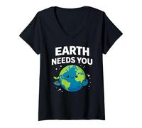 Femme Earth Needs You T-Shirt avec Col en V