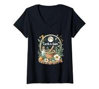 Femme Earth Quiet Sorcière De Forêt Automne Lunes T-Shirt avec Col en V