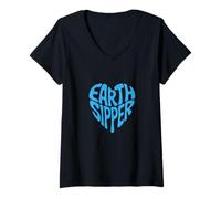 Femme Earth Sipper - Love the Planet Eco Message Design T-Shirt avec Col en V
