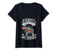 Femme Easily Distracted by Dogs Bulldog Funny Dog Lover T-Shirt avec Col en V