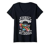 Femme Easily Distracted by Dogs Cocker Spaniel Dog Lovers Puppy T-Shirt avec Col en V