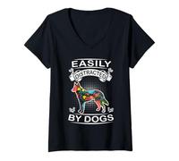 Femme Easily Distracted by Dogs German Shepherd Dog Lover T-Shirt avec Col en V