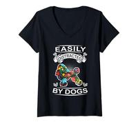 Femme Easily Distracted by Dogs Poodle Funny Dog Lover T-Shirt avec Col en V