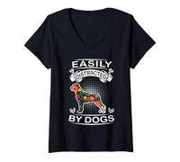 Femme Easily Distracted by Dogs Rottweiler Funny Dog Lover T-Shirt avec Col en V