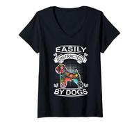 Femme Easily Distracted by Dogs Soft Coated Wheaton Terrier Dog T-Shirt avec Col en V