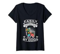 Femme Easily Distracted by Dogs Yorkshire Terrier Dog Puppy T-Shirt avec Col en V
