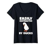 Femme Easily Distracted By Ducks Funny Duck Lover Men Women Kids T-Shirt avec Col en V
