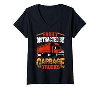 Femme Easily Distracted by Garbage Trucks Fun Truck Driver Trucker T-Shirt avec Col en V