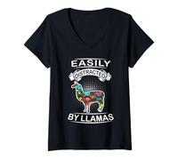 Femme Easily Distracted by Llamas Funny Animal Llama Loves T-Shirt avec Col en V