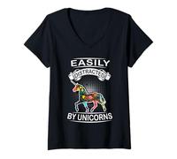 Femme Easily Distracted by Unicorns Funny Animal Unicorn Loves T-Shirt avec Col en V