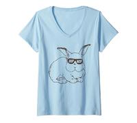 Femme Easter Bunny Hip Hop Sunglasses Funny and Cute Rabbit T-Shirt avec Col en V