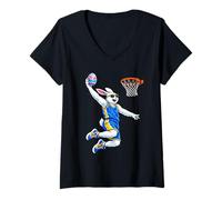 Femme Easter Bunny Slam Dunk Easter Egg Sports T-Shirt avec Col en V