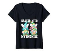 Femme Easter with My Gnomies Graphic for Family Bunny Ears GNOME T-Shirt avec Col en V