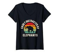 Femme Easy Distrait by Elephants Retro Animal Elephant Love T-Shirt avec Col en V