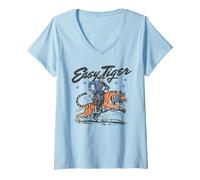Femme Easy Tiger, Cowboy Amusant, chevauchant Un Tigre, Western rétro T-Shirt avec Col en V
